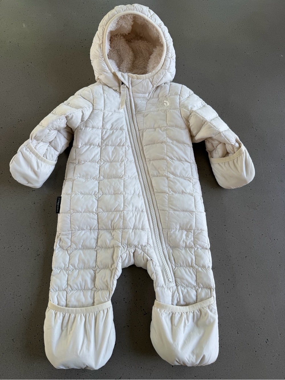 Baby Quilted Hooded One-Piece Snowsuit in Cream